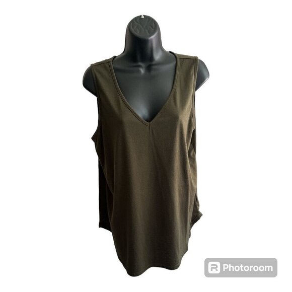 LaLaLa Women's V Neck Casual Loose Fit Tank Top Large Army Green - Picture 5 of 6